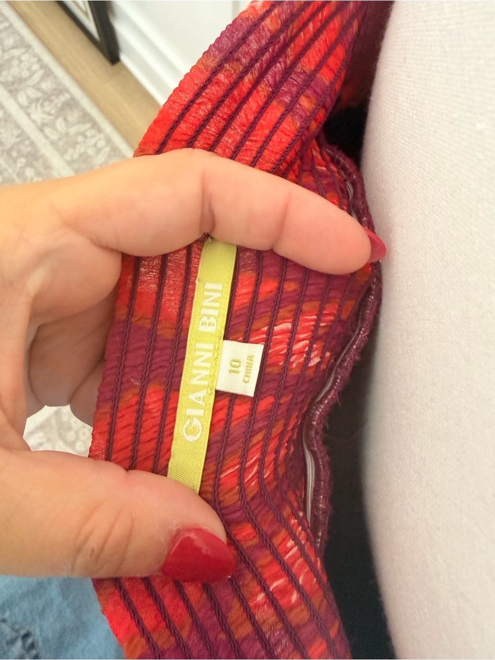 Red Patterned Square-Neck Women's Dress - Picture 4 of 4
